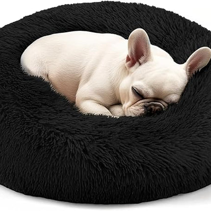 Dogs Bed for Small Dogs, Anti-Anxiety Washable Round Bed (Black, 24.0" L x 24.0" W x 8.0" Th)