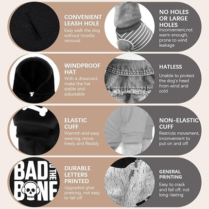 BINGPET Bad to The Bone Dog Sweater with Leash Hole - Warm Fleece Dog Hoodie & Winter Coat for Small to Large Dogs