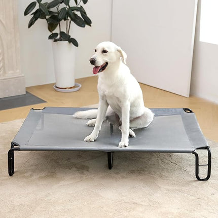 pettycare Elevated Outdoor Dog Bed - Dog Cots beds for Large Dogs XL, Waterproof Raised Dog Bed Easy to Assemble, Cooling Elevated Dog Bed with Teslin Mesh, Durable, Non Slip, Up to 85 lbs,Grey