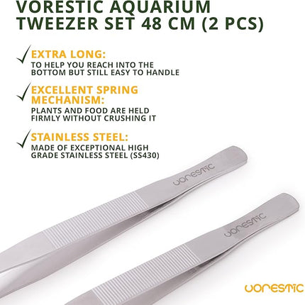 VORESTIC 2 Pcs Heavy Duty Reptile Feeding Tongs, Aquarium Tweezers 18 Inch, Straight and Curved Extra Long Tweezers, Reptile Tongs, Aquarium Tongs, Aquarium Tweezers Extra Long