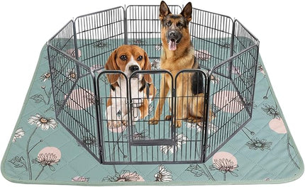 IEUUMLER Washable Pee Pads for Dogs Extra Large 71" x 71", 1 Pack Non-Slip & Waterproof Whelping Pad, Reusable Puppy Potty Training Pad for Playpen EU007 (Green Daisy, 71"X71"-1pcs)
