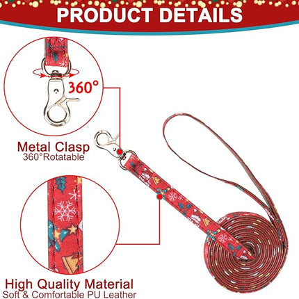 EXPAWLORER Christmas Dog Collar and Leash Set - Adjustable Collars with Bow Tie, Bandana, and Bell for Small, Medium, Large Dogs and Cats - Tangle Free Leash - Perfect for Pets