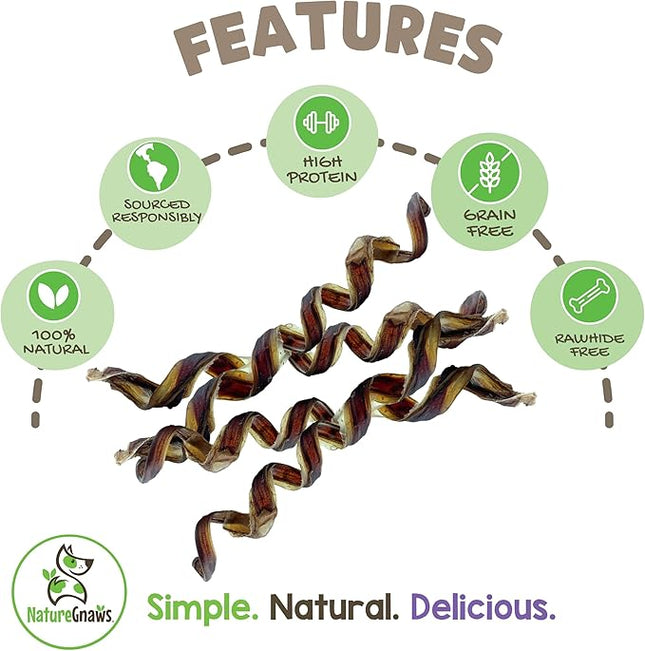Nature Gnaws Pork Bully Stick Springs for Dogs 7-8" (12 Count) - Long Lasting for Small and Medium Dogs - Natural Bacon Dog Chew Treats - Rawhide Free