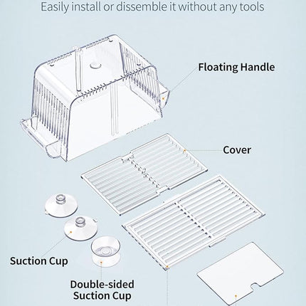 Pawfly Aquarium Fish Breeding Box, Fish Tank Hatchery Incubator with 6 Suction Cups Acrylic Hatching Box for Baby Fish Shrimp Betta Medium Acclimation Isolation Box