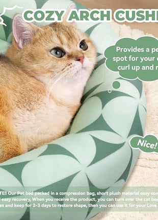 Cat Bed, 20In Dog Beds for Small Dogs, Calming Cat & Dog Beds for Indoor Pets, Pet Beds Comfortable Donut Round Ultra Soft (Green Pattern, 20.0" L x 20.0" W x 6.5" Th)
