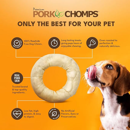 Pork Chomps Baked Pork Skin Dog Chew, 6-inch Bagel, 1 Count (Pack of 3)