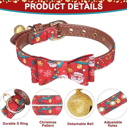 EXPAWLORER Christmas Dog Collar and Leash Set - Adjustable Collars with Bow Tie, Bandana, and Bell for Small, Medium, Large Dogs and Cats - Tangle Free Leash - Perfect for Pets