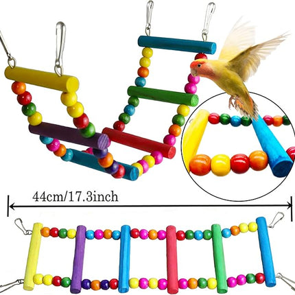 Bird Parakeet Cockatiel Toys, ESRISE Parrots Cage Hammock Swing Climbing Ladders Wooden Perch Chewing Toy for Budgerigar, Conures, Love Birds, Budgies
