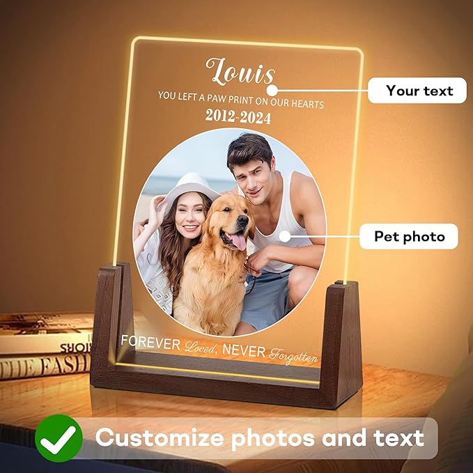 Custom Pet Memorial Gifts for Dogs, Dog Memorial Gifts for Loss of Dog, Dog Memorial Night Light, Cat Loss Sympathy Gifts, Dog Memorial Gifts for Loss of Dog, Pet Gift Acrylic Plaque