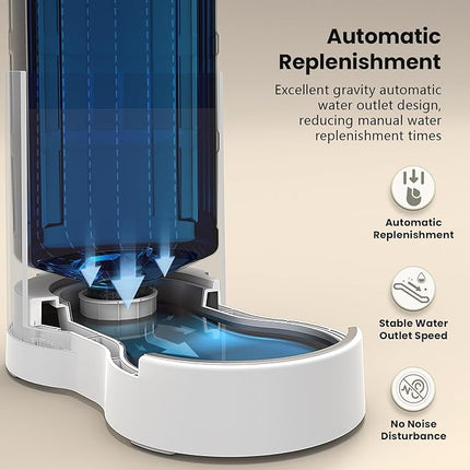 CZPET 2.5 Gallon Dog Water Bowl Dispenser, Automatic Dog and Cat Water Dispenser with Stainless Steel Bowl, Gravity Waterer, Large Capacity, and Quiet Drinking Area for Pets (9.5L,White)