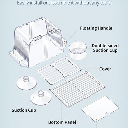 Pawfly Aquarium Breeding Box, Acrylic Fish Isolation Box with 6 Suction Cups, Aquarium Acclimation Hatchery Incubator for Baby Shrimp Betta Aggressive Fish Guppy (Small)