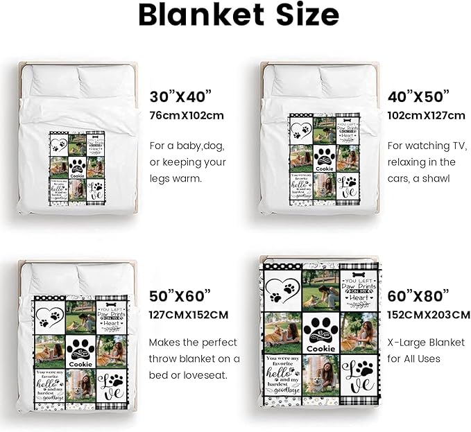 Artsadd Peporsonalized Photo Dog Blanket - Custom Pet Memorial Gift for Loss of Dog or Cat, Memorial Gift for Loss of Pet