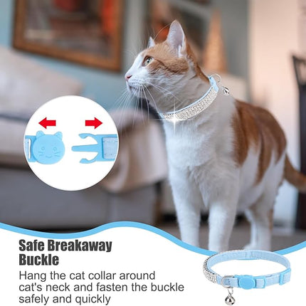 EXPAWLORER Soft Velvet Safe Cat Collars for Girl Cats - Rhinestones Bling Diamante Adjustable Collars Breakaway- Chirstmas Cat Clollar Gifts with Bells for Boy Cats Kitty and Small Dogs