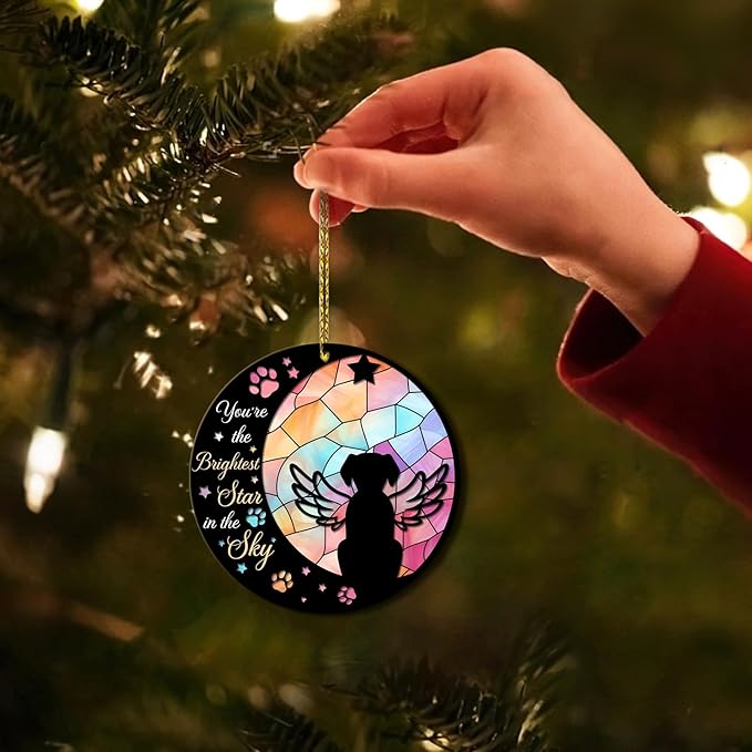 Dog Memorial Suncatcher Gifts for Pet Loss - Pet Memorial Gifts Christmas Ornament Tree Hanging Decor - Remembrance Sympathy Gift for Dog Mom Dad - 2 Layered Wooden Acrylic Ornament