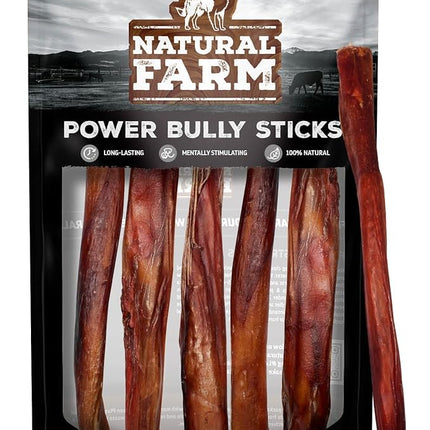 Natural Farm Power Bully Sticks Dog Chews (12”, 5-Pack), 2-in-1 Power Chews: Premium Beef Cheek Wrapped in Beef Pizzle, Great Dog Dental Treats, for Small, Medium & Large Dogs