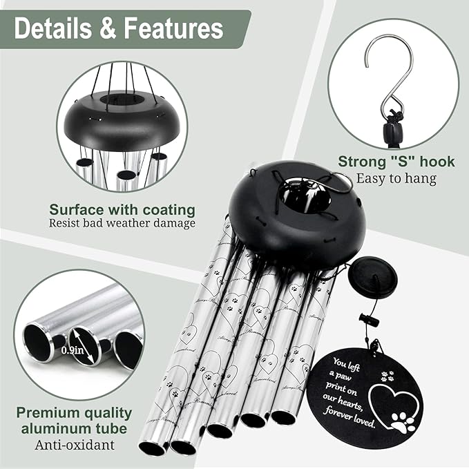 ASTARIN 30 Inches Dog Memorial Wind Chimes with Dog Paw Print, Pet Memorial Wind Chimes for Dogs to Make You Remember Your Pet, Unique Sympathy and Remembrance Gift for Pet Owner