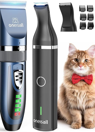 oneisall Cat Clippers and Paw Trimmer 3 in 1 Cat Grooming Kit,Cat Clippers for Matted Hair,Cordless Kitty Shaver for Matted Long Hair,2 Speed Pet Clippers