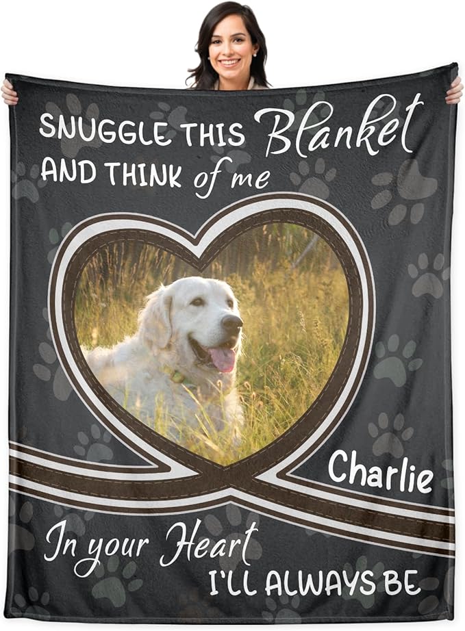 WFR Personalized Pet Memorial Throw Blanket with Photo-Pet Memorial Gifts for Dogs Cats Loss of Dog Sympathy Gift Bereavement Remembrance Passing Away Gifts,Pet Picture Blanket (1-Heart Photo)