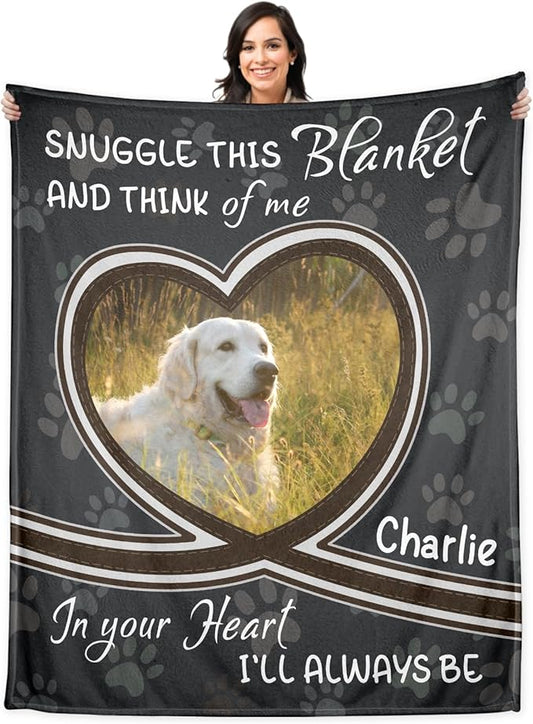 WFR Personalized Pet Memorial Throw Blanket with Photo-Pet Memorial Gifts for Dogs Cats Loss of Dog Sympathy Gift Bereavement Remembrance Passing Away Gifts,Pet Picture Blanket (1-Heart Photo)