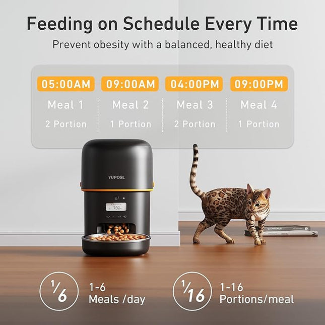 Automatic Cat Feeder - 2L Cat Food Dispenser, Timed Auto Pet Feeder with 180-day Battery Life, 1-6 Meals Per Day, 1-16 Portion, Desiccant Bag Keeps Dry Food Fresh, Also for Small Dogs