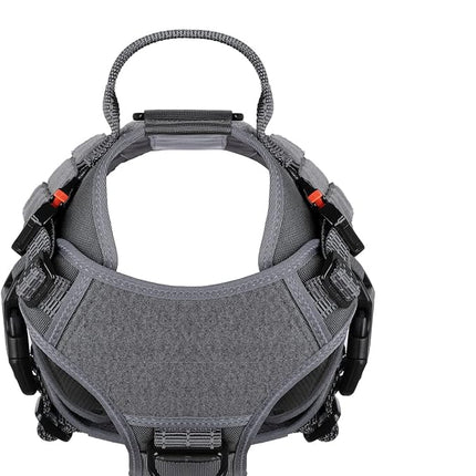 ICEFANG Tactical Dog Harness, Medium Size,2X Metal Buckle,Working Dog MOLLE Vest with Handle,No Pulling Front Leash Clip,Hook and Loop Panel (Grey,M (Pack of 1))