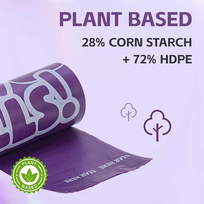 270 Count Scented Dog Poop Bags Rolls, 20 Micron Ultra Thick, Heavy Duty Tear Resistant Leak Proof for Yuck-Free Cleanup, Includes Dispenser & Leash Clip, 9 x 13 Inch, Duty Doodle (Purple)