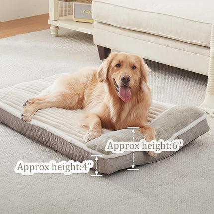 Dog Bed for Large Dogs, Dog Mattress with Pillow for Crate Kennel, Sofa pet Bed, Super Soft pet Bed for Medium, Jumbo, Small Dogs Breeds (Beige, Large:(36"x23"x3")