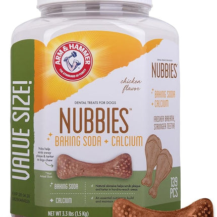 Arm & Hammer for Pets Nubbies Dental Treats for Dogs with Baking Soda and Calcium, Treat Chews Help Fight Bad Breath, Plaque & Tartar, Chicken, Value Bucket, 139 Pcs (Packaging may vary)