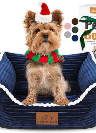 Cat Dog Bed for Pets, Rectangle Pet Bed Gift for Puppy and Kitten, Machine Washable Calming Fluffy Pet Couch Sofa for Indoor Outdoor, Portable Soft Cat Bed with Non-Slip Bottom (Small, Blue)