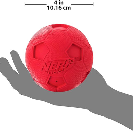 Nerf Dog Soccer Ball Dog Toy with Interactive Squeaker, Lightweight, Durable and Water Resistant, 4 Inches, for Medium/Large Breeds, Single Unit, Red