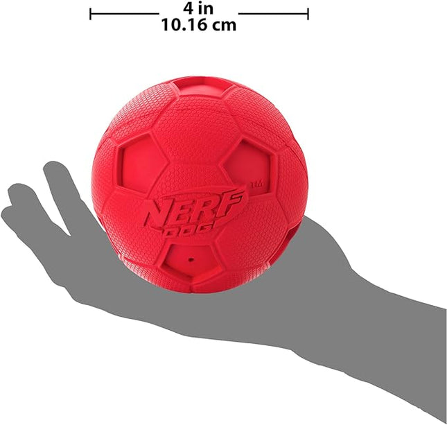 Nerf Dog Soccer Ball Dog Toy with Interactive Squeaker, Lightweight, Durable and Water Resistant, 4 Inches, for Medium/Large Breeds, Single Unit, Red