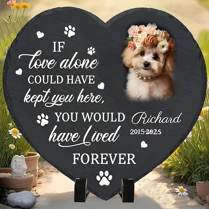 Personalized Pet Memorial Stone - Custom Dog Grave Marker with Name & Photo - Sympathy Gifts for Loss of Beloved Dog - Cemetery Decor - Rainbow Bridge Memorial for Dogs (Style E)