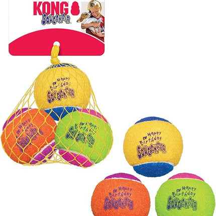 KONG - SqueakAir Birthday Balls (3 Pack) – Durable Non-Abrasive Fetch Toy with Built-in Squeaker, Assorted Colors (2 Packs)
