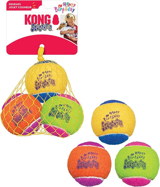 KONG - SqueakAir Birthday Balls (3 Pack) – Durable Non-Abrasive Fetch Toy with Built-in Squeaker, Assorted Colors (2 Packs)