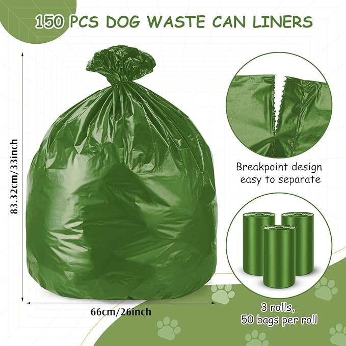 150 Pcs Dog Waste Bags Dog Poop Large Leak Proof Bags 26"x 33" pet Waste Station Can Liners Heavy Duty Pet trash Bin Liner Bag for Walking Poop Station Dispensers, 3 Rolls of 50(Green)