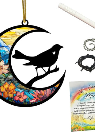 Bird Memorial Suncatcher, Personalized Rainbow Bridge Remembrance with Name & Date, Bird Lover Passing Away Gift, Loss of Pet Bereavement Gifts, Hanging Window Decor, Car