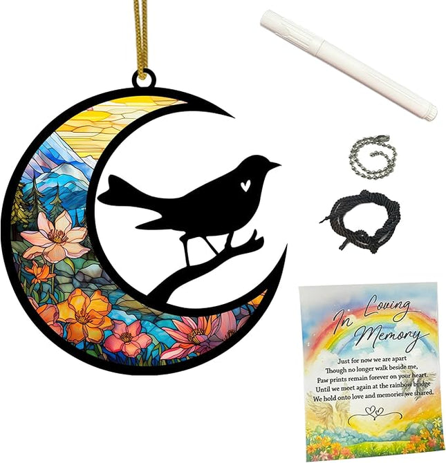 Bird Memorial Suncatcher, Personalized Rainbow Bridge Remembrance with Name & Date, Bird Lover Passing Away Gift, Loss of Pet Bereavement Gifts, Hanging Window Decor, Car