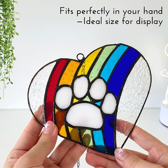 LASTINGTAILS Stained Glass Rainbow Bridge Dog Memorial Gifts for Loss of Dog, Heart Paw Print Suncatcher Loss of Dog Sympathy Gift, Dog Passing Away Gifts, Pet Remembrance for pet Lovers