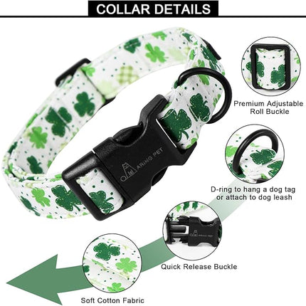 ARING PET St Patrick's Day Dog Collar, Cute White Clovers Pet Collars with Quick Release Buckle for Puppy Small Medium Large Boy Girl Dogs-M