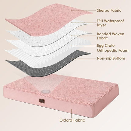 EHEYCIGA Orthopedic XXL Dog Beds for Jumbo Dogs with Removable Washable Cover for Crate, Pink, 47x29