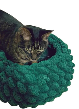 Cat Nest Bed – Premium Handwoven Washable Extra Soft Round Cave House for Indoor Kitten & Kitty, Small & Large (DGreen,Medium)