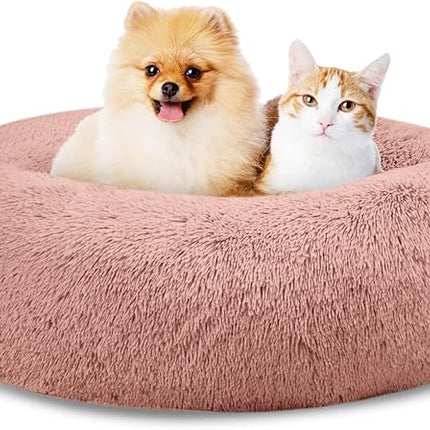 SAVFOX Plush Calming Dog Beds, Donut Dog Bed for Small Dogs, Medium, Large & X-Large, Comfy Cuddler Dog Bed and Cat Bed in Faux Fur, Washable Dog Bed, Multiple Sizes XS-XXL