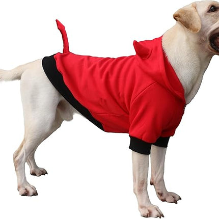 Large Dog Little Devil Christmas Costumes Zipper Hoodies Clothes for Pitbull Labrador, Red, 4X-Large