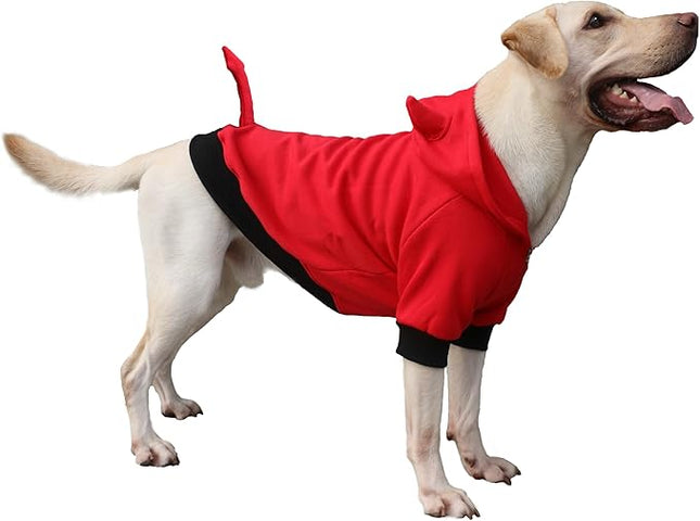 Large Dog Little Devil Christmas Costumes Zipper Hoodies Clothes for Pitbull Labrador, Red, 3X-Large