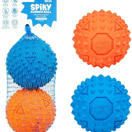 Best Pet Supplies Interactive Squeaky Dog Chew Toy, Ideal Dog Toys for Chewers, Small, Medium & Large Dogs, and Fetch Lovers - Spiky Ball (Blue, Orange), Medium 2.5"