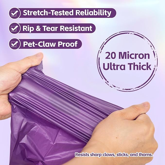 270 Count Scented Dog Poop Bags Rolls, 20 Micron Ultra Thick, Heavy Duty Tear Resistant Leak Proof for Yuck-Free Cleanup, Includes Dispenser & Leash Clip, 9 x 13 Inch, Pawsome Doodle (Purple)