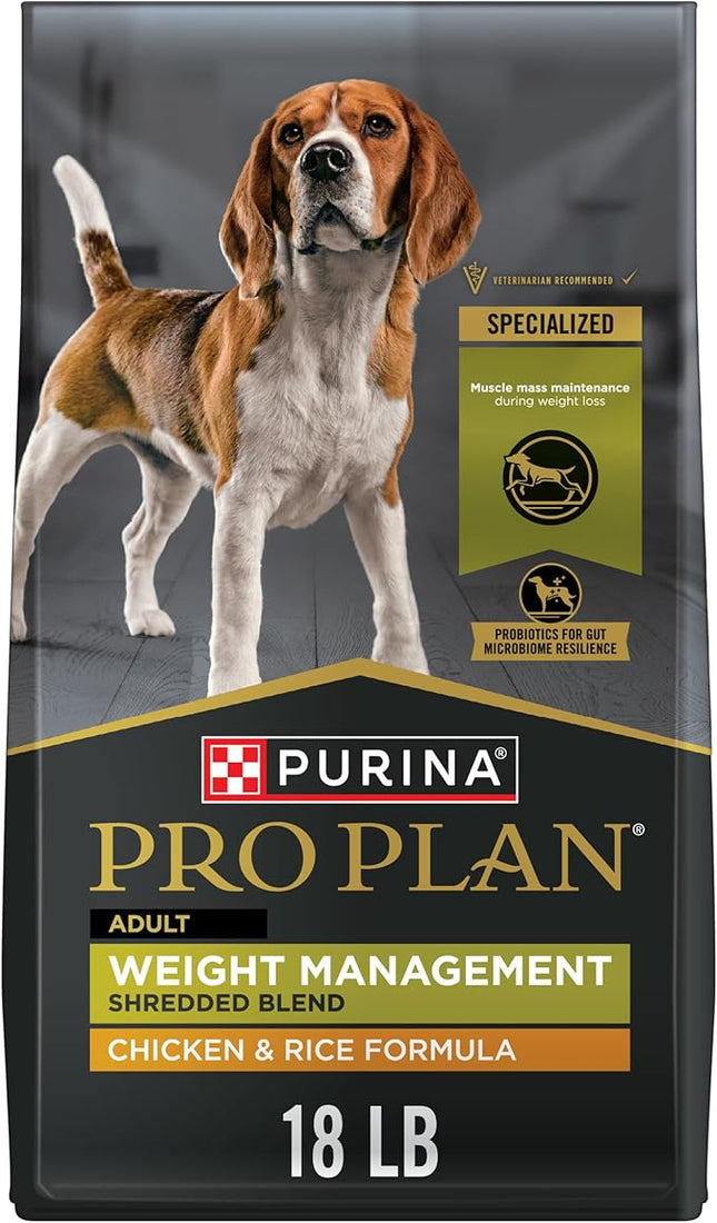 Purina Pro Plan Weight Management Dog Food Dry, Shredded Blend Chicken and Rice Formula - 34 lb. Bag
