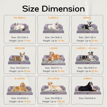 Extra Large Dog Bed-Orthopedic Waterproof XL Dog Bed for XLarge Extra Big Dogs - Foam Couch Sofa Washable with Removable Cover-Purple