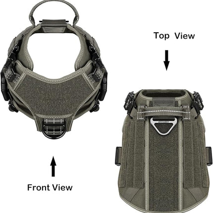 ICEFANG Tactical Dog Harness, Medium Size,2X Metal Buckle,Working Dog MOLLE Vest with Handle,No Pulling Front Leash Clip,Hook and Loop Panel (Green,M (Pack of 1))