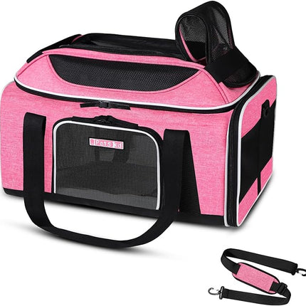 Petskd Top-Expandable Pet Carrier 17x12x8.5 Inches JetBlue Allegiant Spirit Airline Approved, Soft-Sided Carrier for Small Cats and Dogs with Locking Safety Zippers and Anti-Scratch Mesh(Pink)